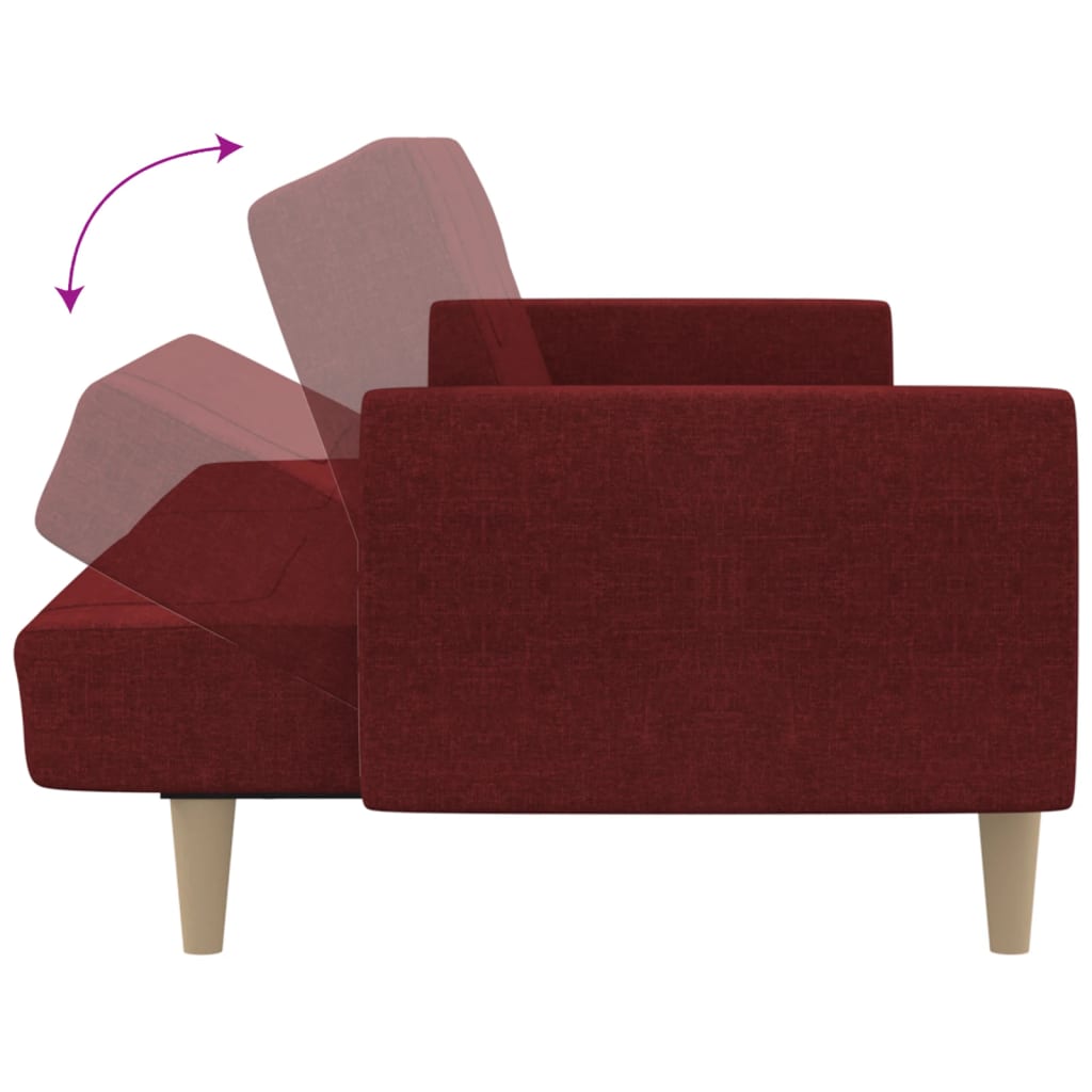 vidaXL Canapea extensibilă cu 2 locuri, roșu vin, material textil