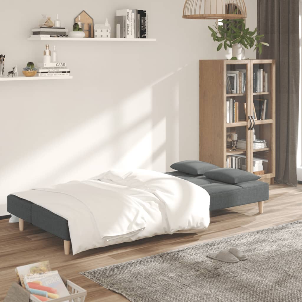 vidaXL Canapea extensibilă cu 2 locuri, 2 perne, gri închis, textil vidaXL Canapea extensibilă cu 2 locuri, 2 perne, gri închis, textil