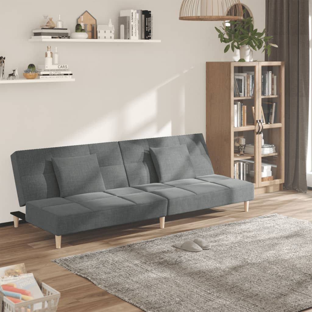 vidaXL Canapea extensibilă cu 2 locuri, 2 perne, gri închis, textil vidaXL Canapea extensibilă cu 2 locuri, 2 perne, gri închis, textil