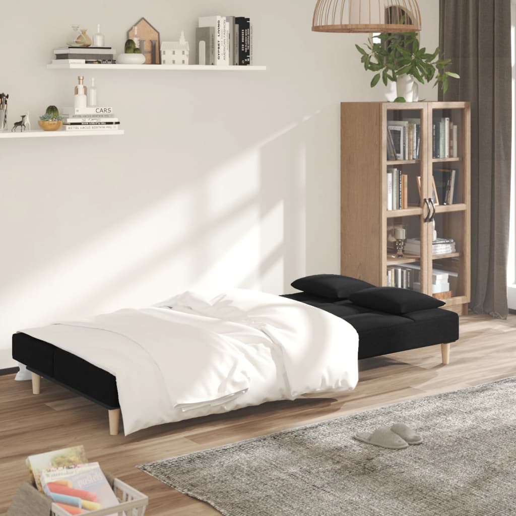 vidaXL Canapea extensibilă cu 2 locuri, 2 perne, negru, textil vidaXL Canapea extensibilă cu 2 locuri, 2 perne, negru, textil