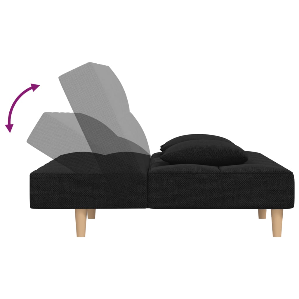vidaXL Canapea extensibilă cu 2 locuri, 2 perne, negru, textil vidaXL Canapea extensibilă cu 2 locuri, 2 perne, negru, textil