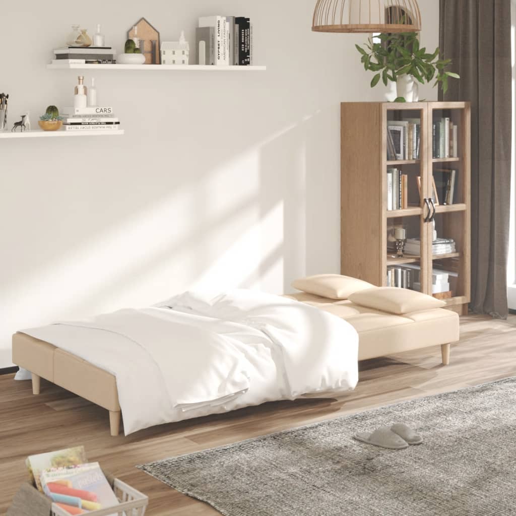 vidaXL Canapea extensibilă cu 2 locuri, 2 perne, crem, textil vidaXL Canapea extensibilă cu 2 locuri, 2 perne, crem, textil