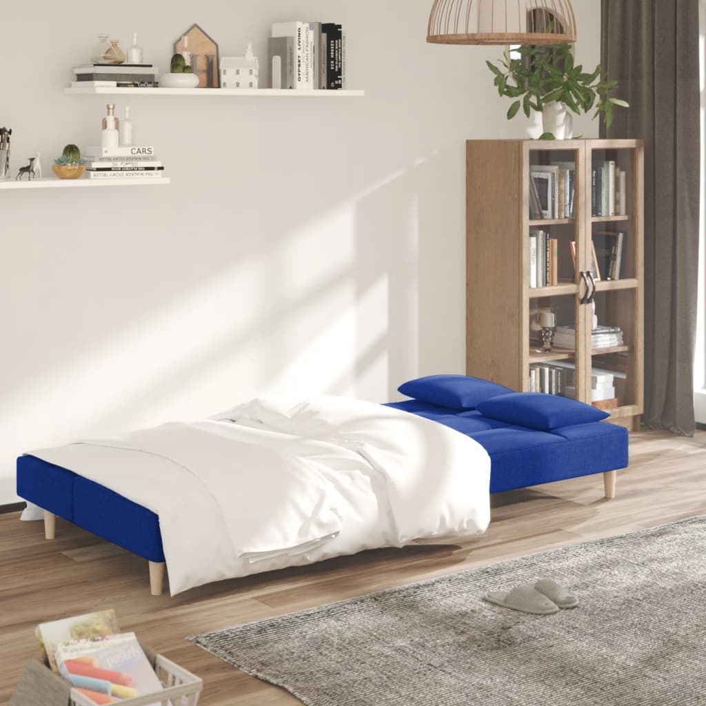 vidaXL Canapea extensibilă cu 2 locuri, 2 perne, albastru, textil vidaXL Canapea extensibilă cu 2 locuri, 2 perne, albastru, textil