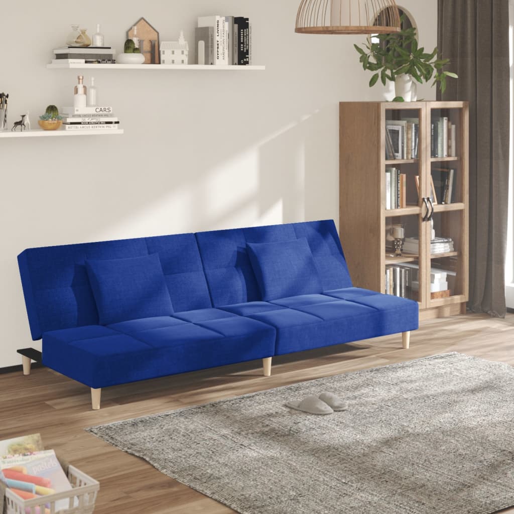 vidaXL Canapea extensibilă cu 2 locuri, 2 perne, albastru, textil vidaXL Canapea extensibilă cu 2 locuri, 2 perne, albastru, textil