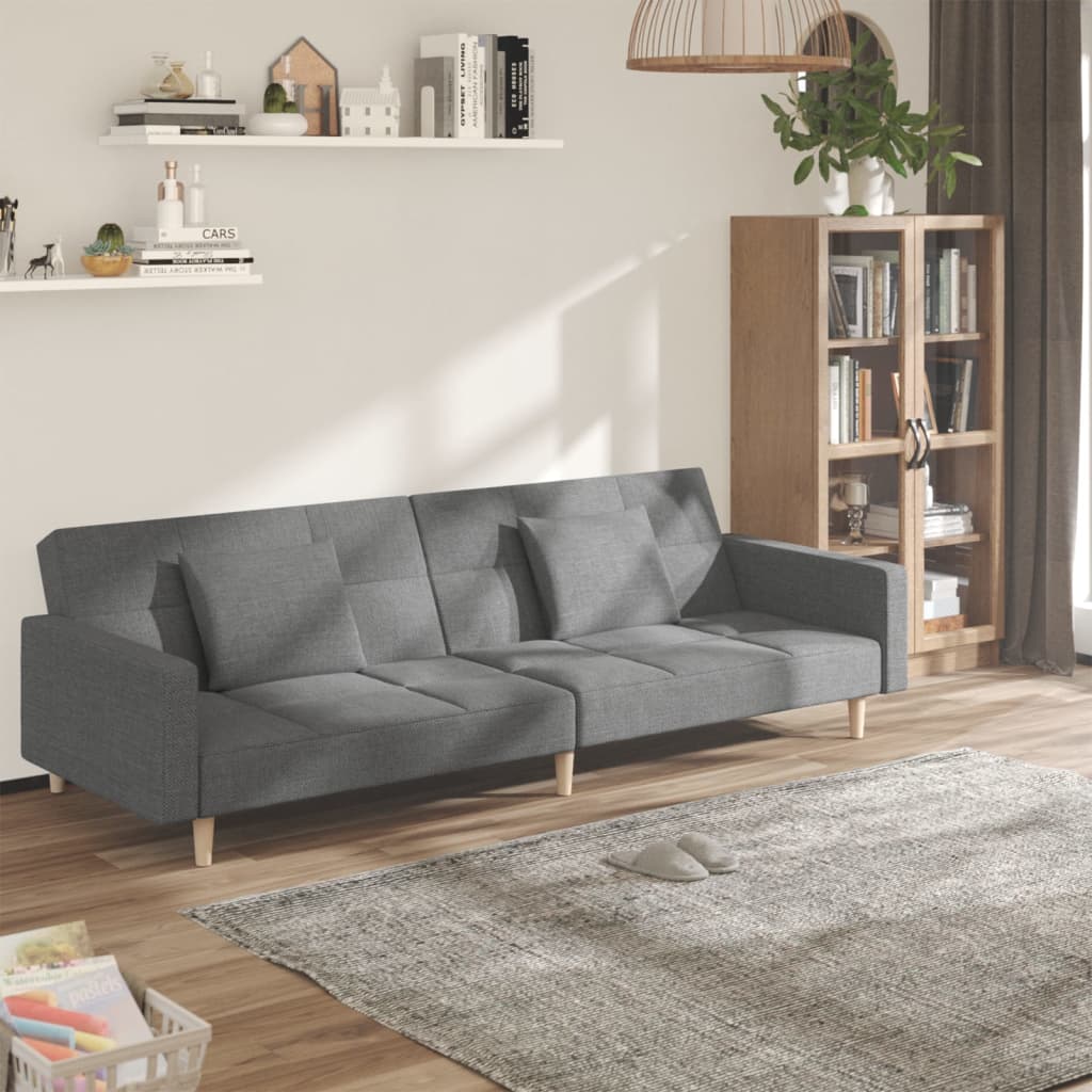 vidaXL Canapea extensibilă cu 2 locuri, 2 perne, gri deschis, textil vidaXL Canapea extensibilă cu 2 locuri, 2 perne, gri deschis, textil