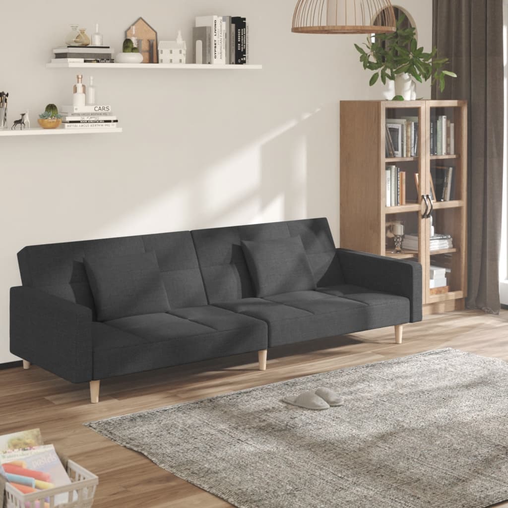 vidaXL Canapea extensibilă cu 2 locuri, 2 perne, gri închis, textil vidaXL Canapea extensibilă cu 2 locuri, 2 perne, gri închis, textil