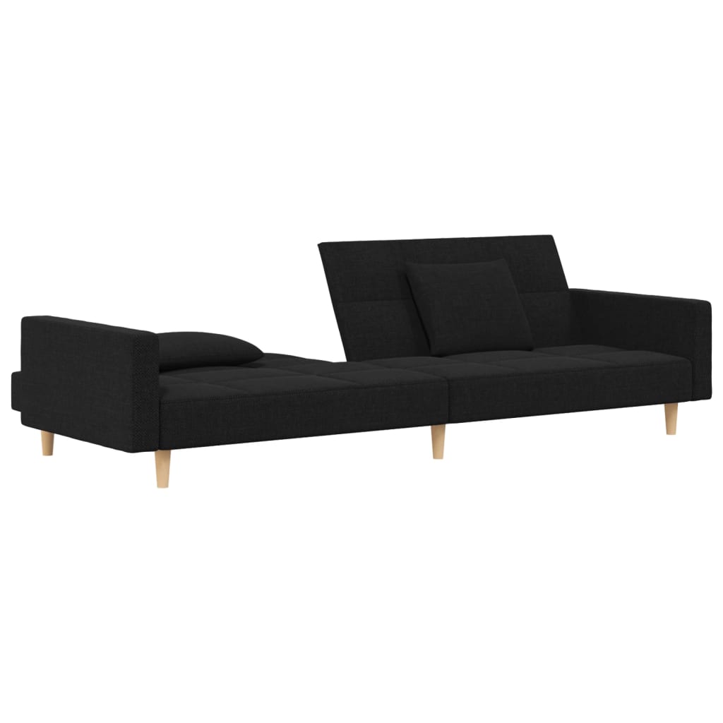 vidaXL Canapea extensibilă cu 2 locuri, 2 perne, negru, textil vidaXL Canapea extensibilă cu 2 locuri, 2 perne, negru, textil
