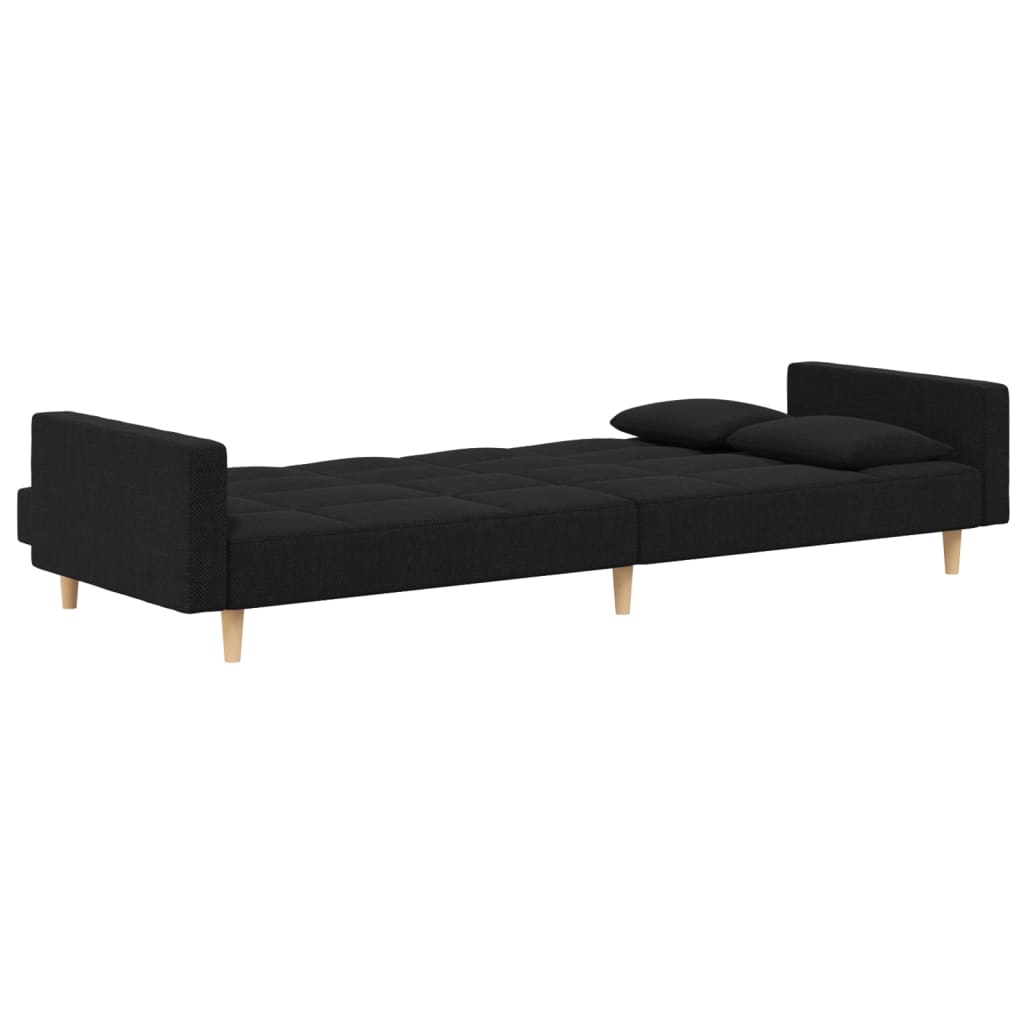 vidaXL Canapea extensibilă cu 2 locuri, 2 perne, negru, textil vidaXL Canapea extensibilă cu 2 locuri, 2 perne, negru, textil