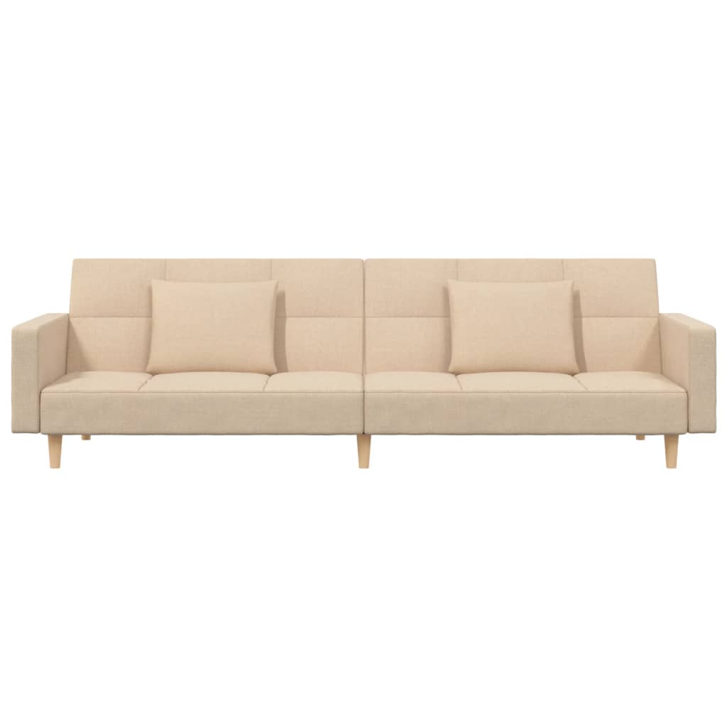 vidaXL Canapea extensibilă cu 2 locuri, 2 perne, crem, textil vidaXL Canapea extensibilă cu 2 locuri, 2 perne, crem, textil