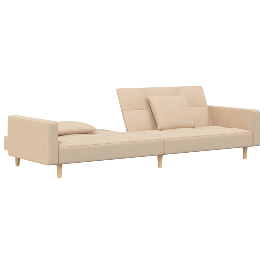vidaXL Canapea extensibilă cu 2 locuri, 2 perne, crem, textil vidaXL Canapea extensibilă cu 2 locuri, 2 perne, crem, textil