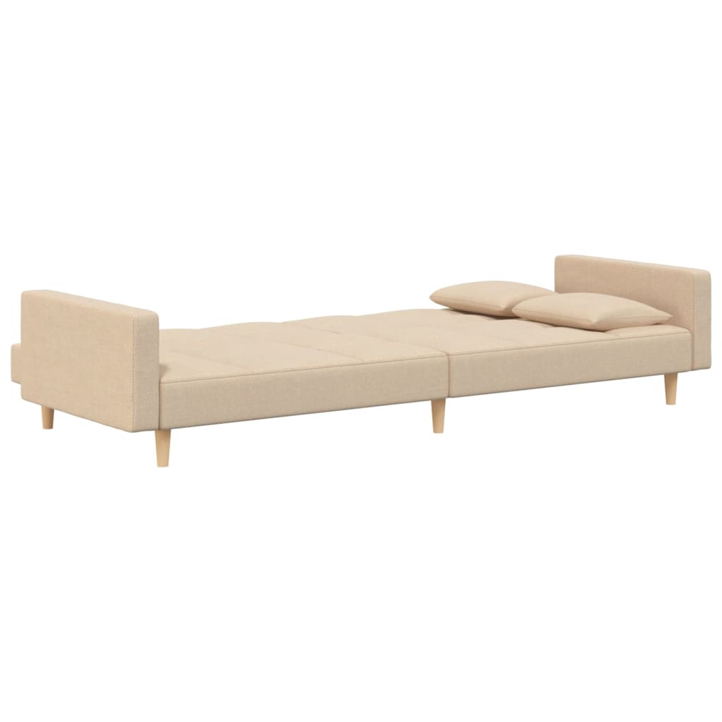 vidaXL Canapea extensibilă cu 2 locuri, 2 perne, crem, textil vidaXL Canapea extensibilă cu 2 locuri, 2 perne, crem, textil