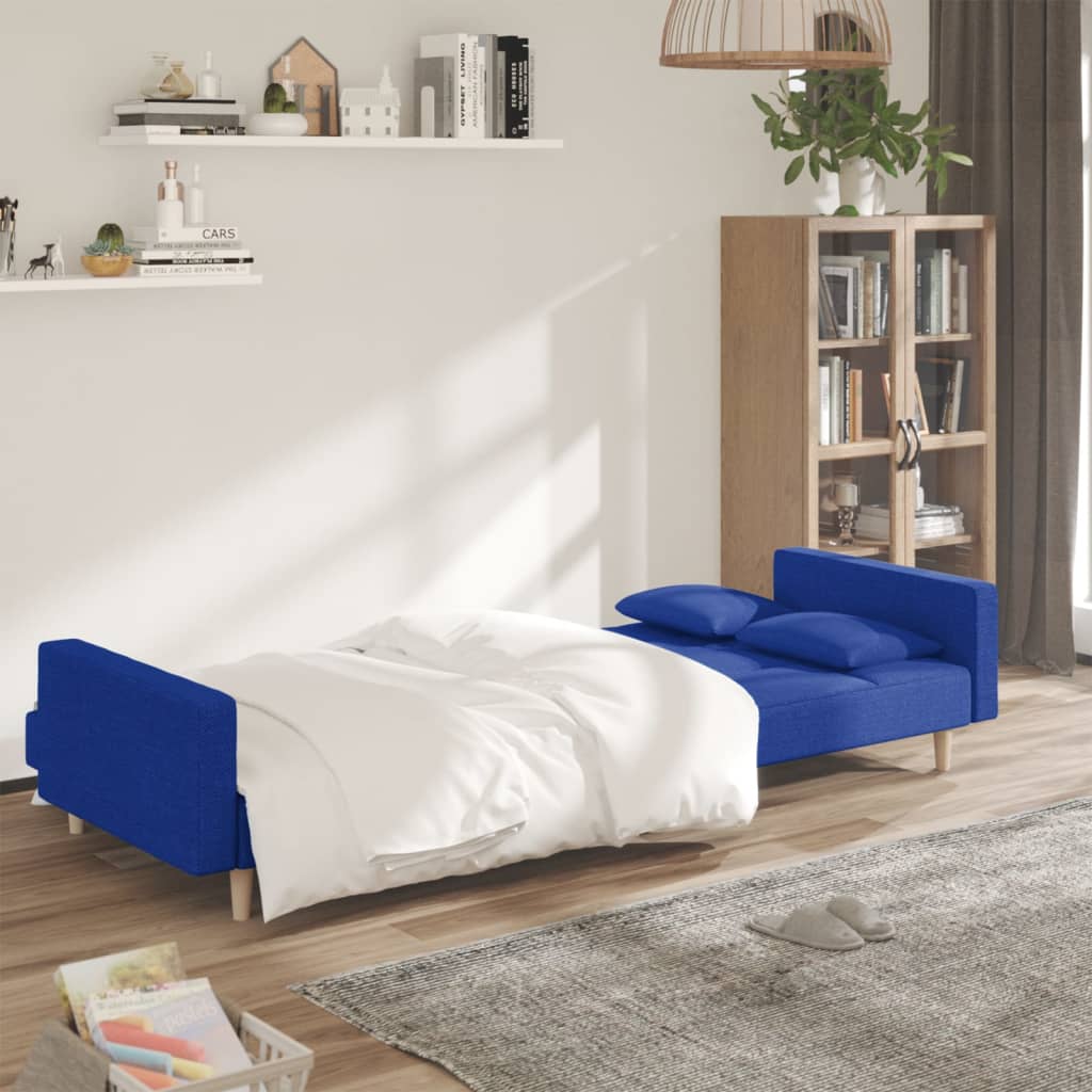 vidaXL Canapea extensibilă cu 2 locuri, 2 perne, albastru, textil vidaXL Canapea extensibilă cu 2 locuri, 2 perne, albastru, textil