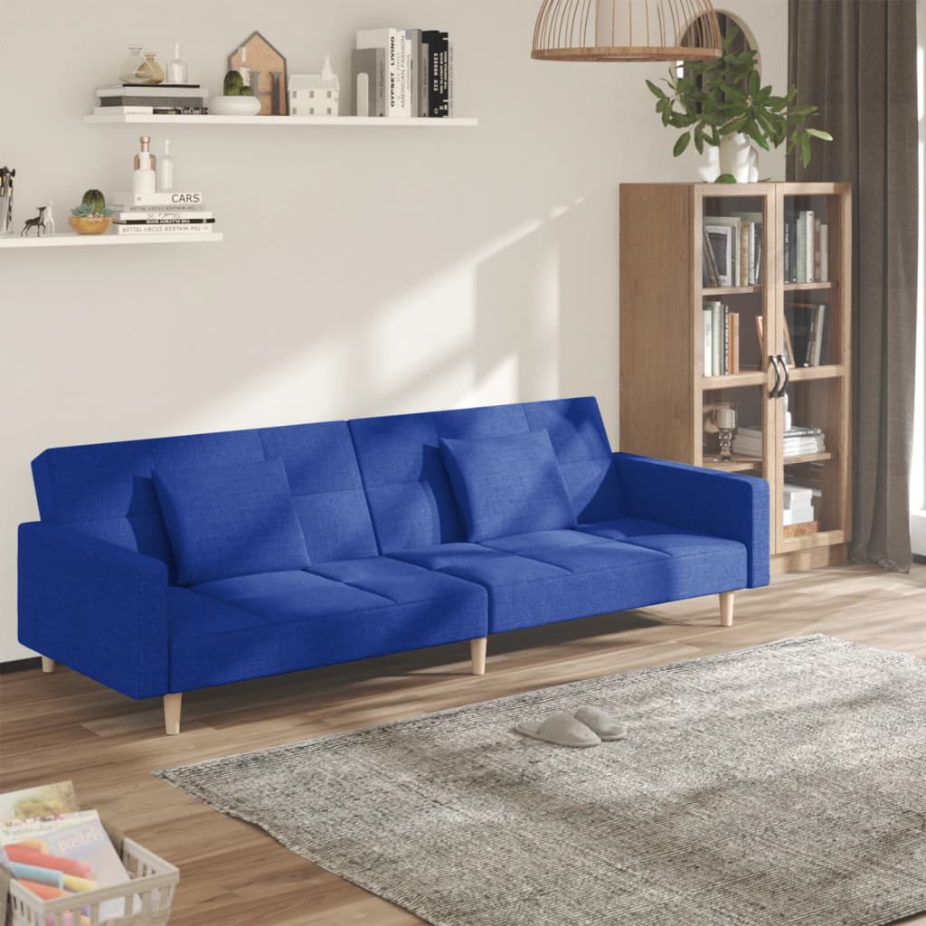 vidaXL Canapea extensibilă cu 2 locuri, 2 perne, albastru, textil vidaXL Canapea extensibilă cu 2 locuri, 2 perne, albastru, textil