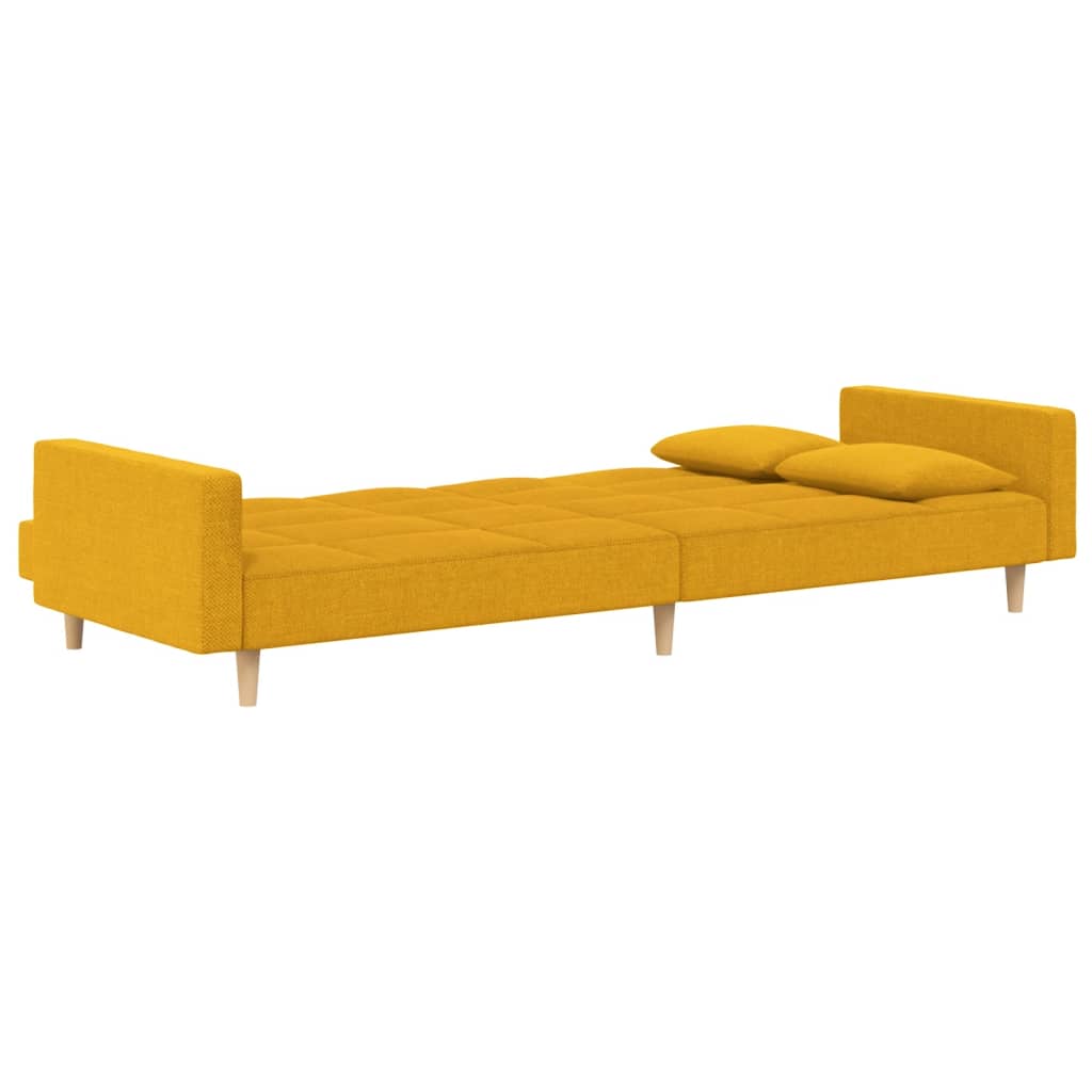 vidaXL Canapea extensibilă cu 2 locuri, 2 perne, galben, textil vidaXL Canapea extensibilă cu 2 locuri, 2 perne, galben, textil