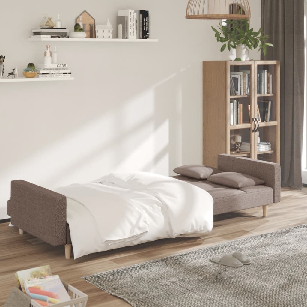 vidaXL Canapea extensibilă cu 2 locuri, 2 perne, gri taupe, textil vidaXL Canapea extensibilă cu 2 locuri, 2 perne, gri taupe, textil