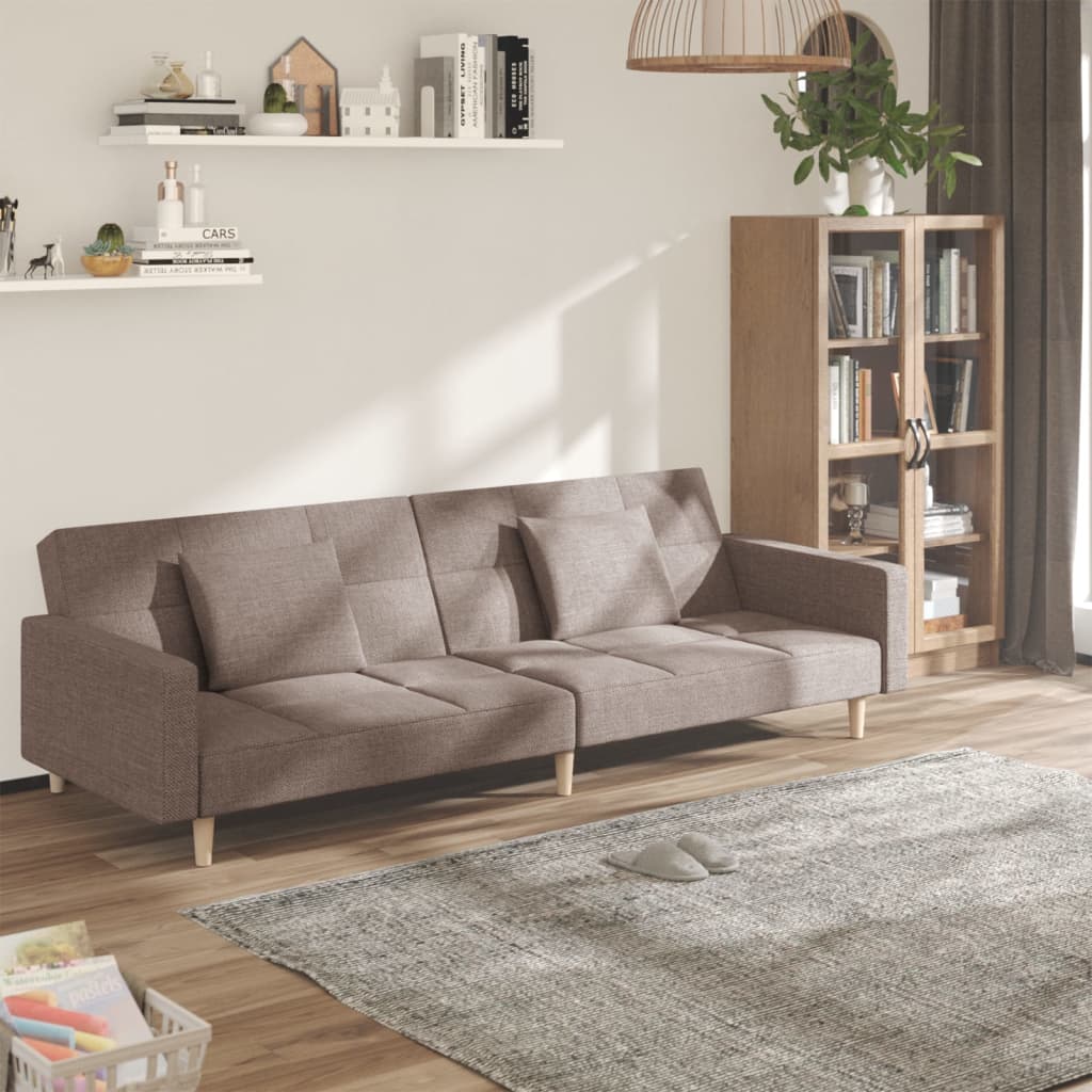 vidaXL Canapea extensibilă cu 2 locuri, 2 perne, gri taupe, textil vidaXL Canapea extensibilă cu 2 locuri, 2 perne, gri taupe, textil