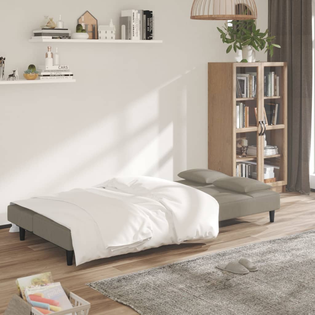 vidaXL Canapea extensibilă cu 2 locuri, 2 perne, gri deschis, catifea vidaXL Canapea extensibilă cu 2 locuri, 2 perne, gri deschis, catifea