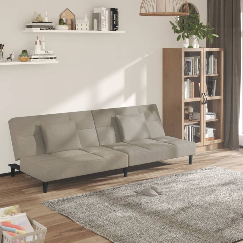 vidaXL Canapea extensibilă cu 2 locuri, 2 perne, gri deschis, catifea vidaXL Canapea extensibilă cu 2 locuri, 2 perne, gri deschis, catifea