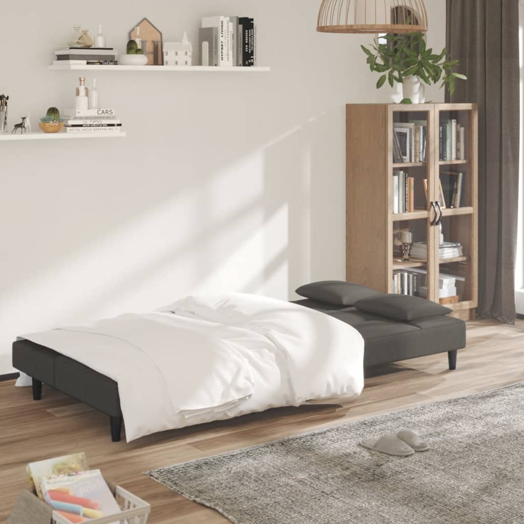 vidaXL Canapea extensibilă cu 2 locuri, 2 perne, gri închis, catifea vidaXL Canapea extensibilă cu 2 locuri, 2 perne, gri închis, catifea