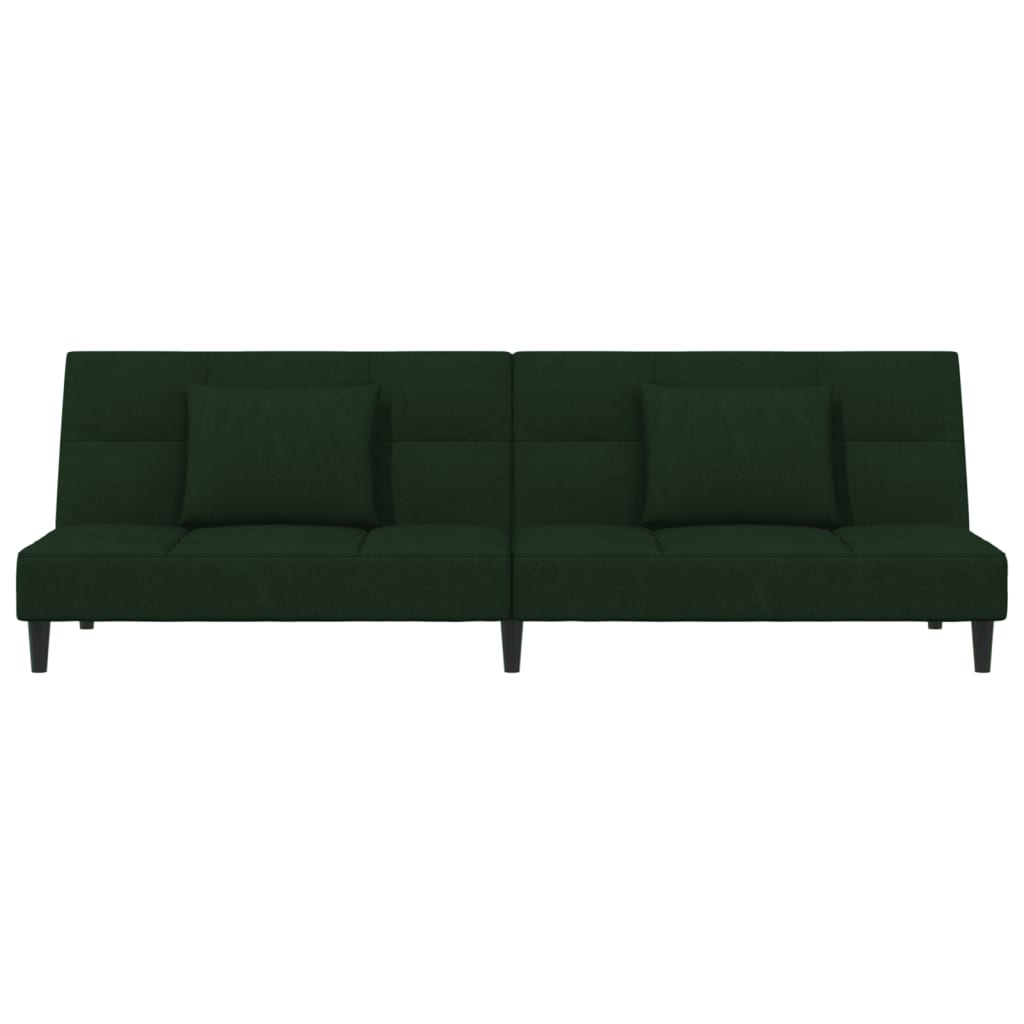 vidaXL Canapea extensibilă cu 2 locuri, 2 perne, verde închis catifea vidaXL Canapea extensibilă cu 2 locuri, 2 perne, verde închis catifea