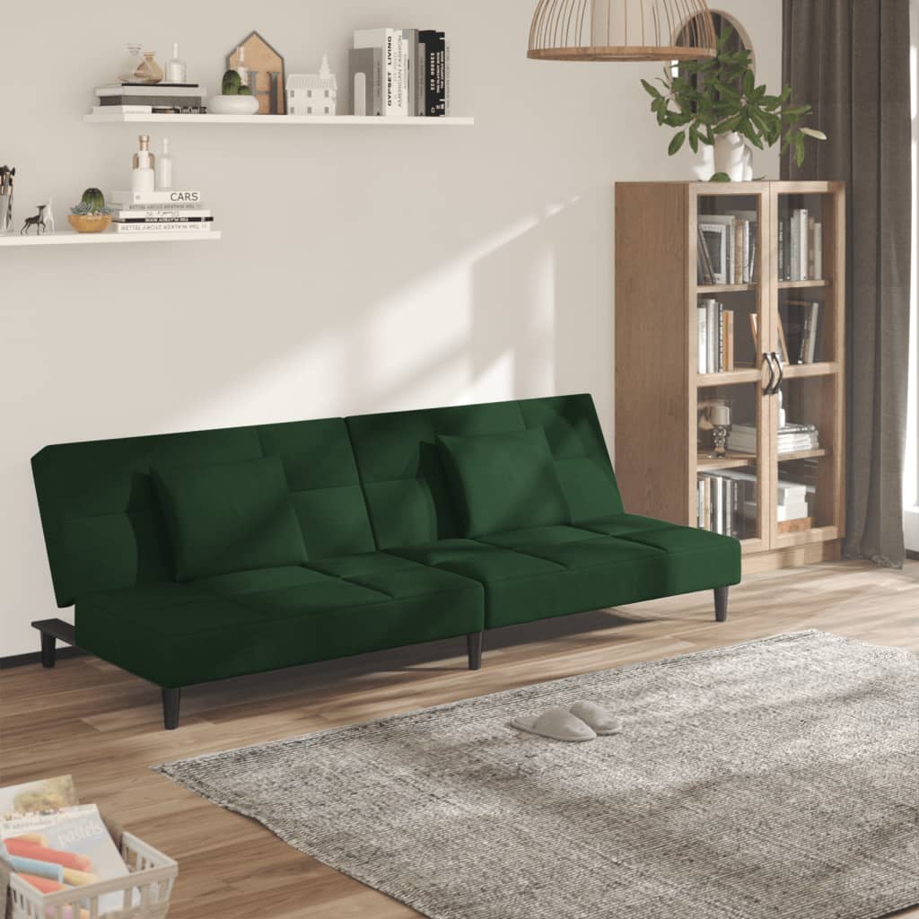 vidaXL Canapea extensibilă cu 2 locuri, 2 perne, verde închis catifea vidaXL Canapea extensibilă cu 2 locuri, 2 perne, verde închis catifea
