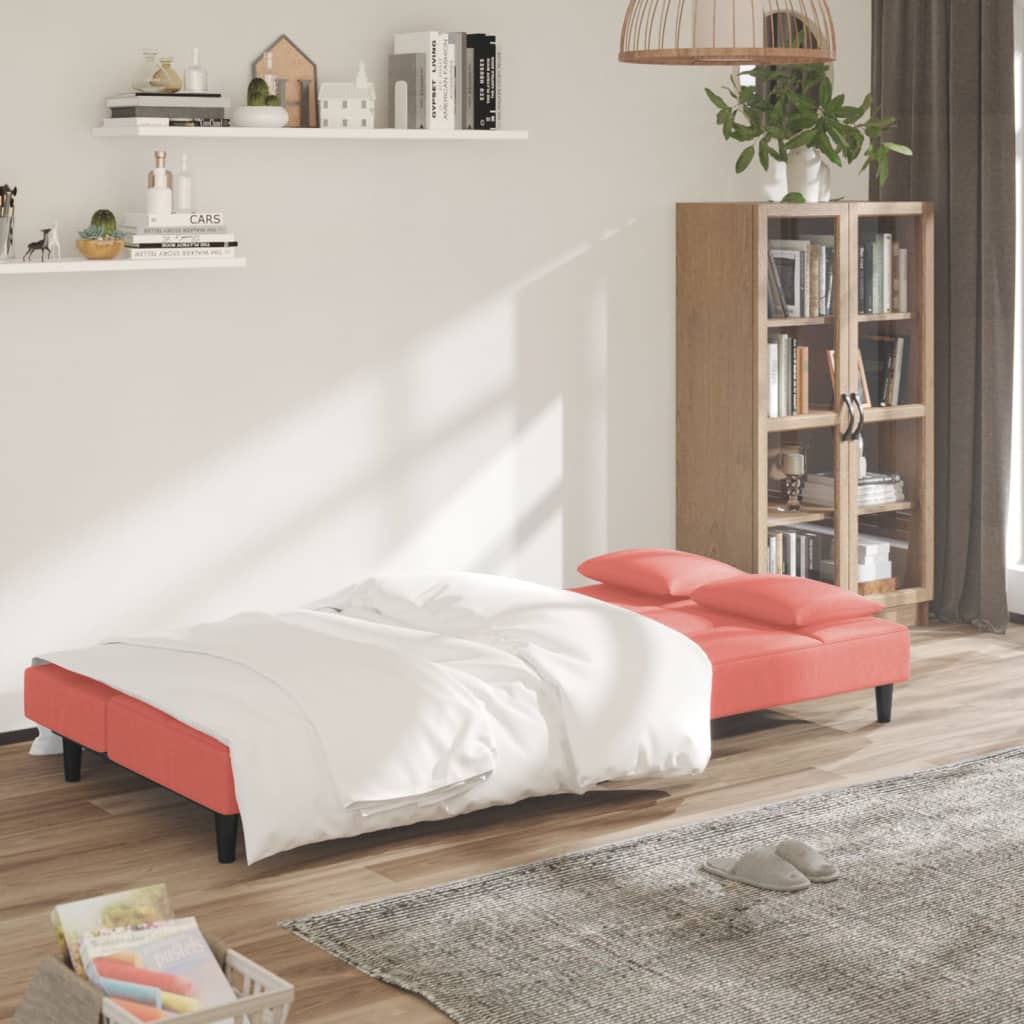 vidaXL Canapea extensibilă cu 2 locuri, 2 perne, roz, catifea vidaXL Canapea extensibilă cu 2 locuri, 2 perne, roz, catifea