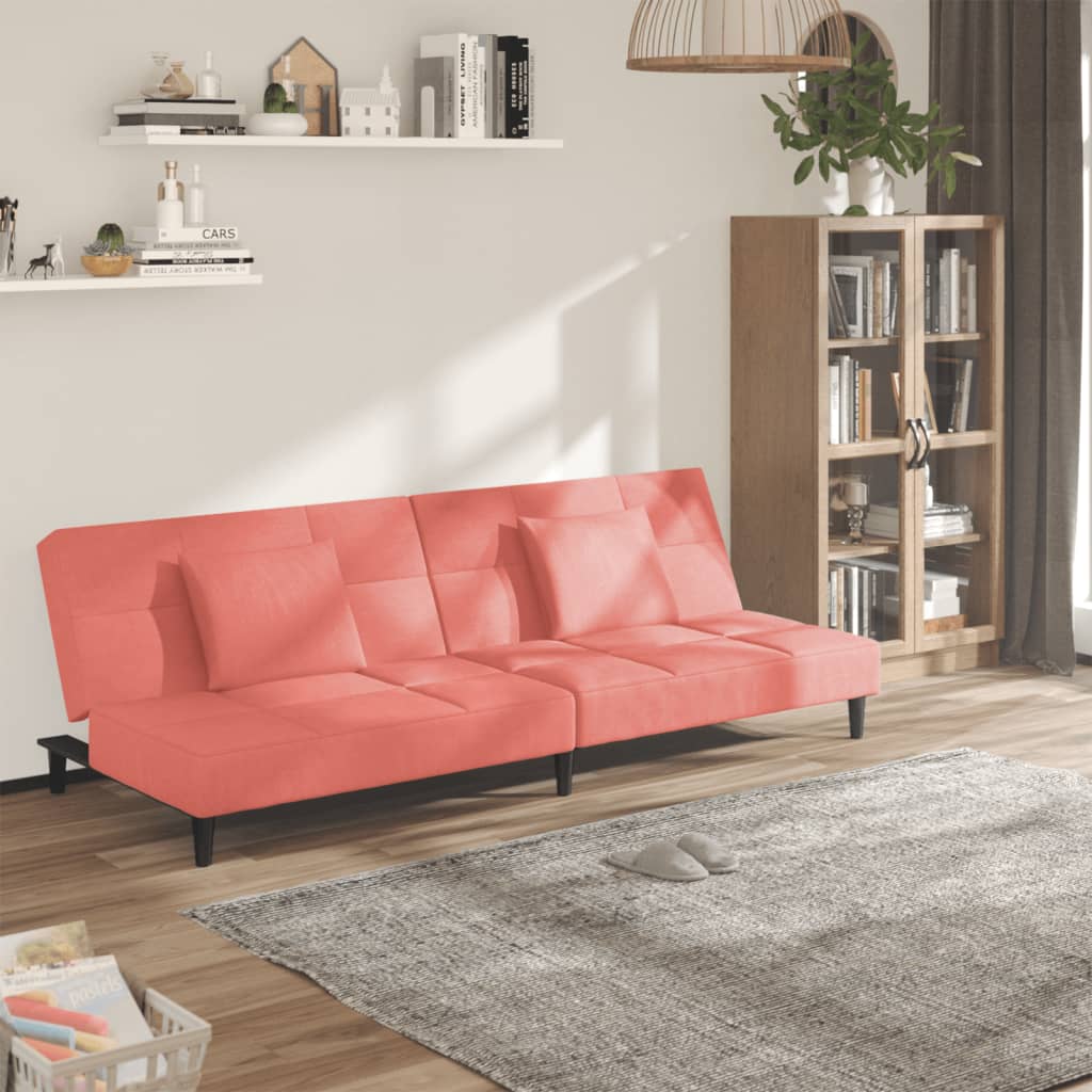 vidaXL Canapea extensibilă cu 2 locuri, 2 perne, roz, catifea vidaXL Canapea extensibilă cu 2 locuri, 2 perne, roz, catifea