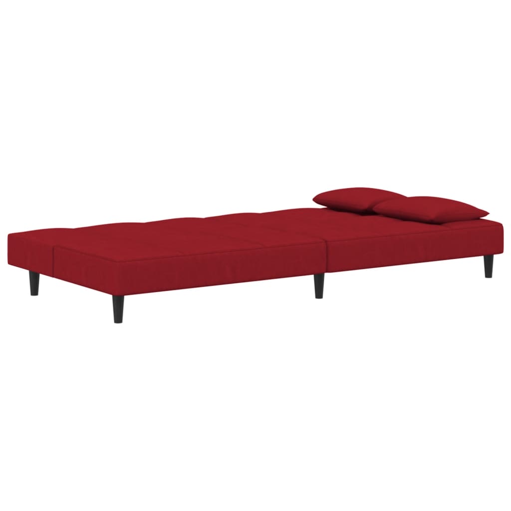 vidaXL Canapea extensibilă cu 2 locuri, 2 perne, roșu vin, catifea