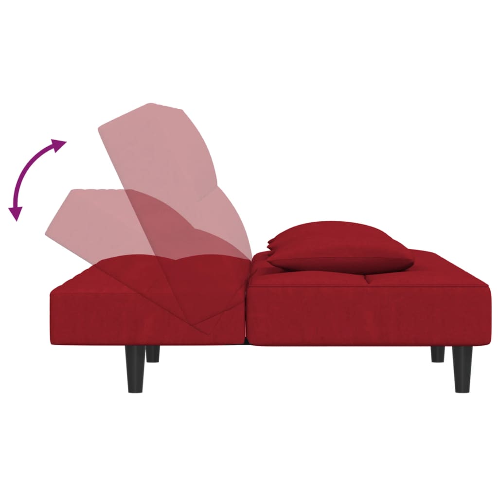 vidaXL Canapea extensibilă cu 2 locuri, 2 perne, roșu vin, catifea