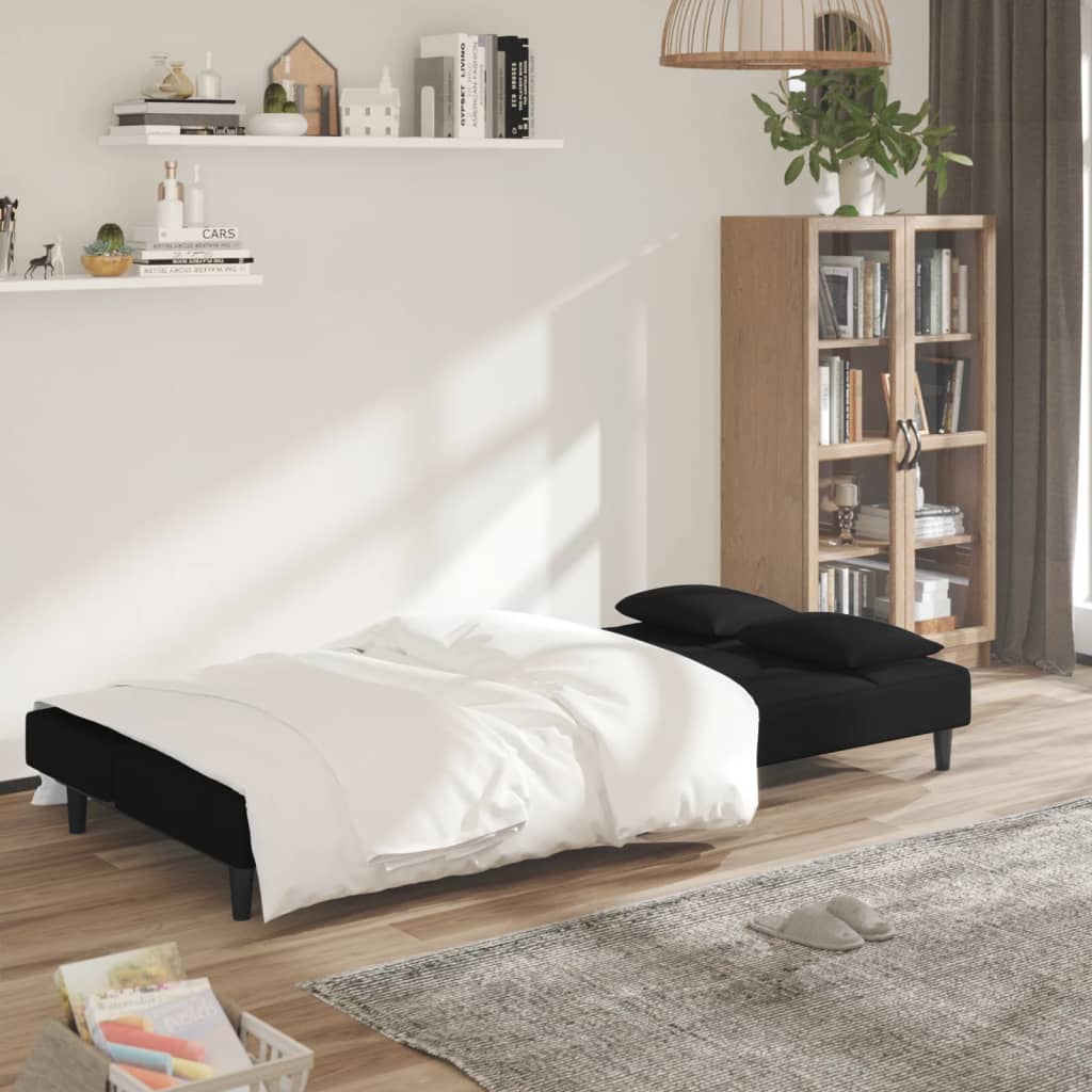 vidaXL Canapea extensibilă cu 2 locuri, 2 perne, negru, catifea vidaXL Canapea extensibilă cu 2 locuri, 2 perne, negru, catifea