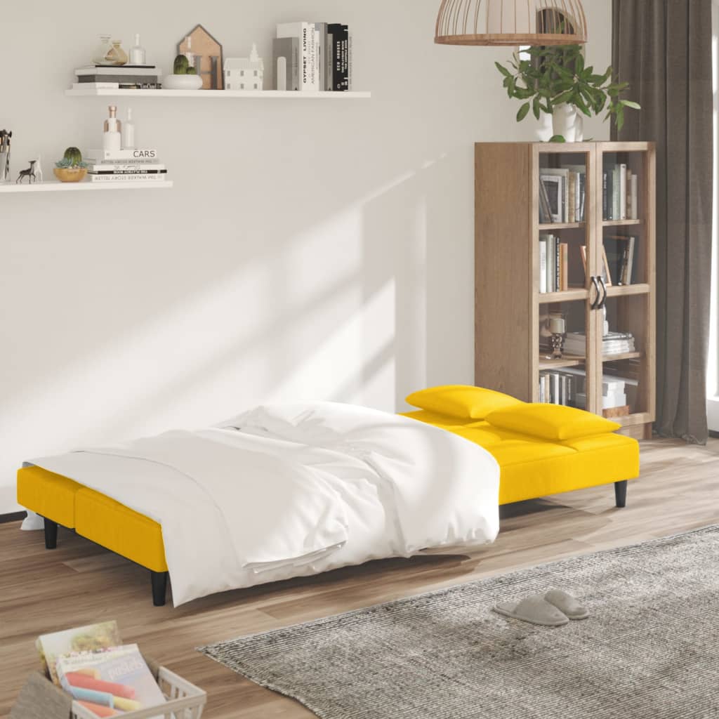 vidaXL Canapea extensibilă cu 2 locuri, 2 perne, galben, catifea vidaXL Canapea extensibilă cu 2 locuri, 2 perne, galben, catifea