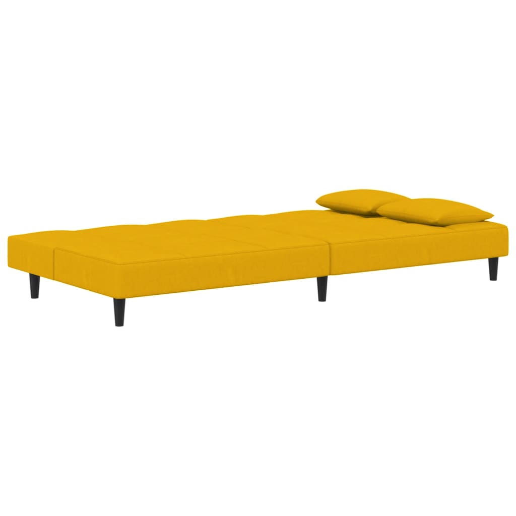 vidaXL Canapea extensibilă cu 2 locuri, 2 perne, galben, catifea vidaXL Canapea extensibilă cu 2 locuri, 2 perne, galben, catifea