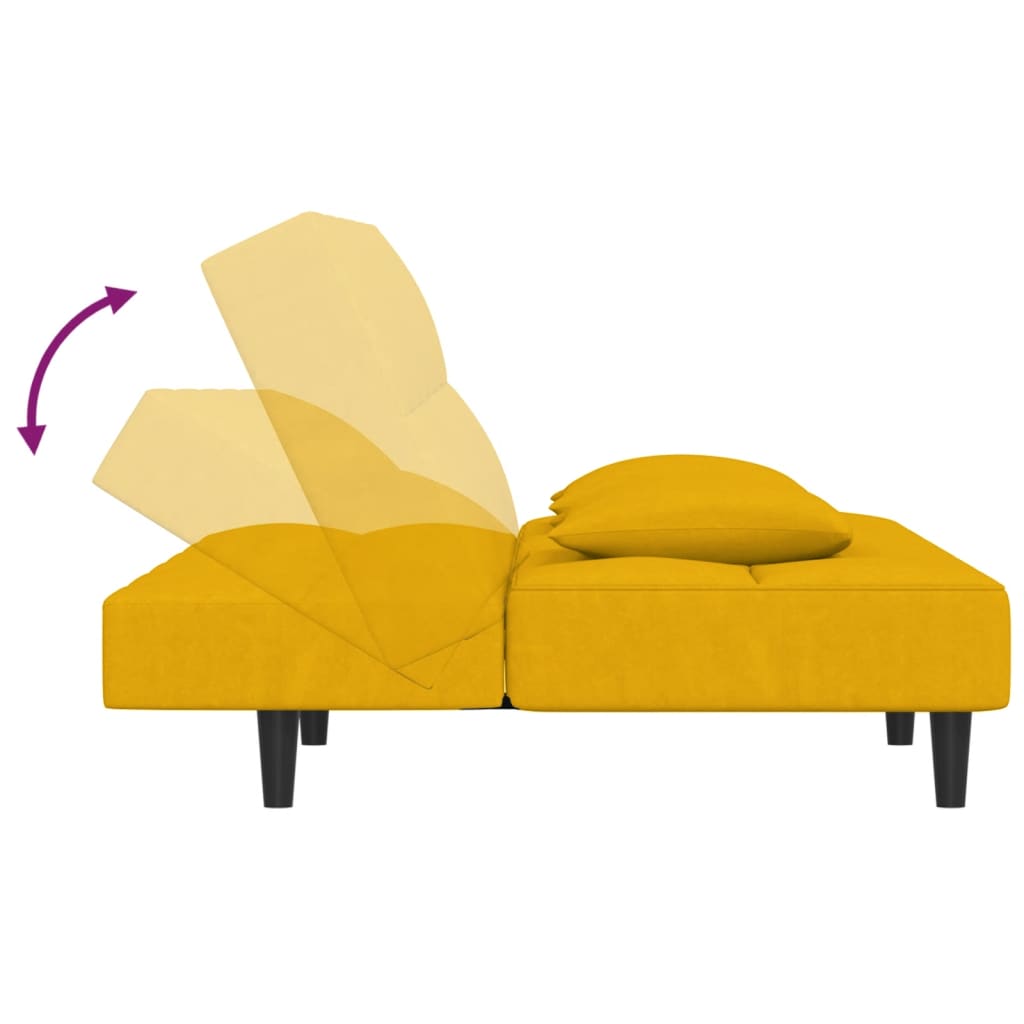 vidaXL Canapea extensibilă cu 2 locuri, 2 perne, galben, catifea vidaXL Canapea extensibilă cu 2 locuri, 2 perne, galben, catifea