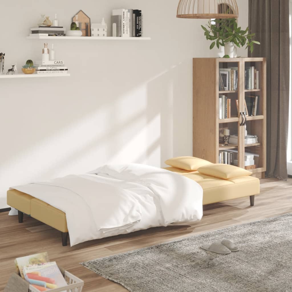 vidaXL Canapea extensibilă cu 2 locuri, 2 perne, crem, catifea vidaXL Canapea extensibilă cu 2 locuri, 2 perne, crem, catifea