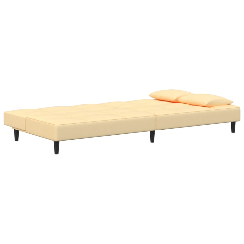 vidaXL Canapea extensibilă cu 2 locuri, 2 perne, crem, catifea vidaXL Canapea extensibilă cu 2 locuri, 2 perne, crem, catifea