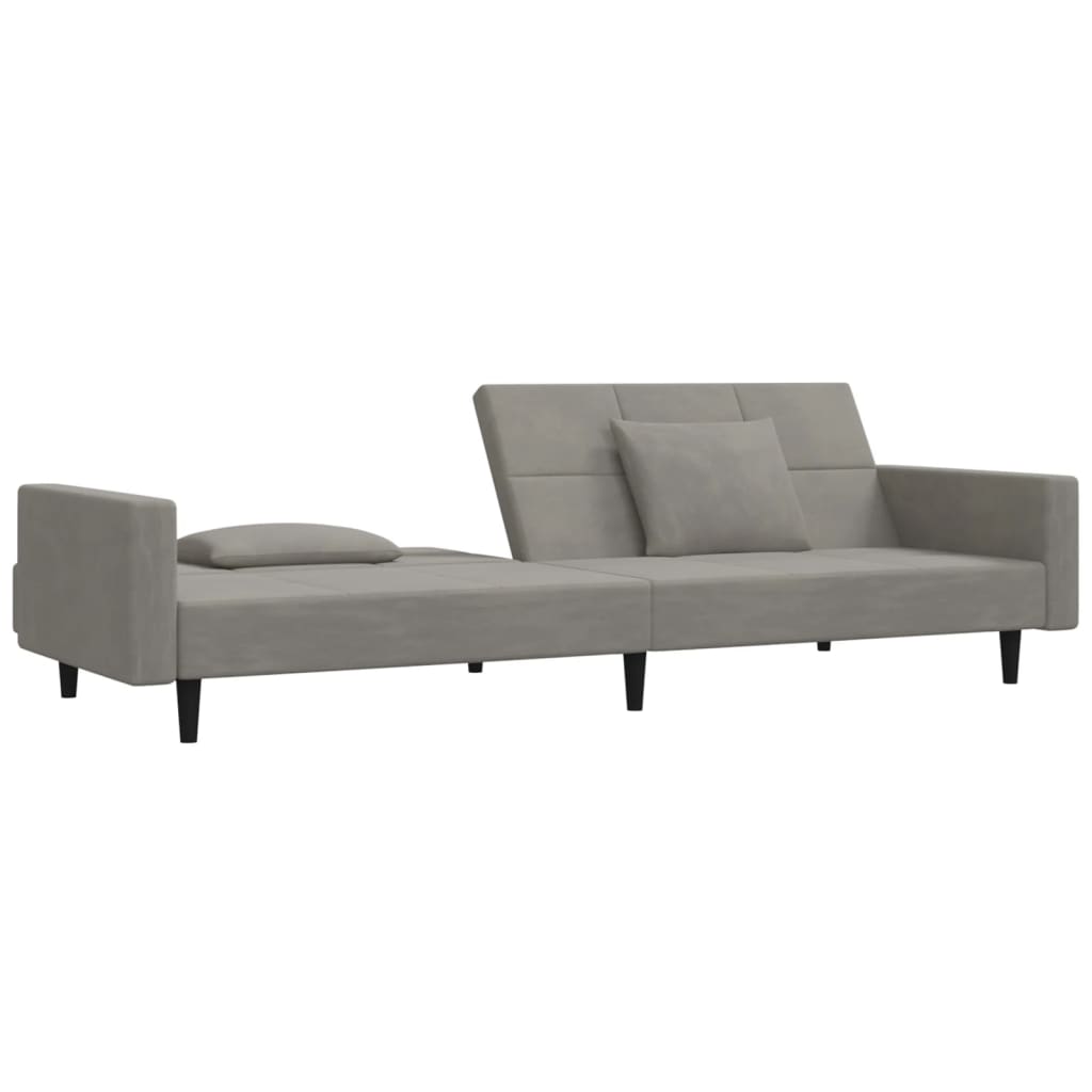 vidaXL Canapea extensibilă cu 2 locuri, 2 perne, gri deschis, catifea vidaXL Canapea extensibilă cu 2 locuri, 2 perne, gri deschis, catifea
