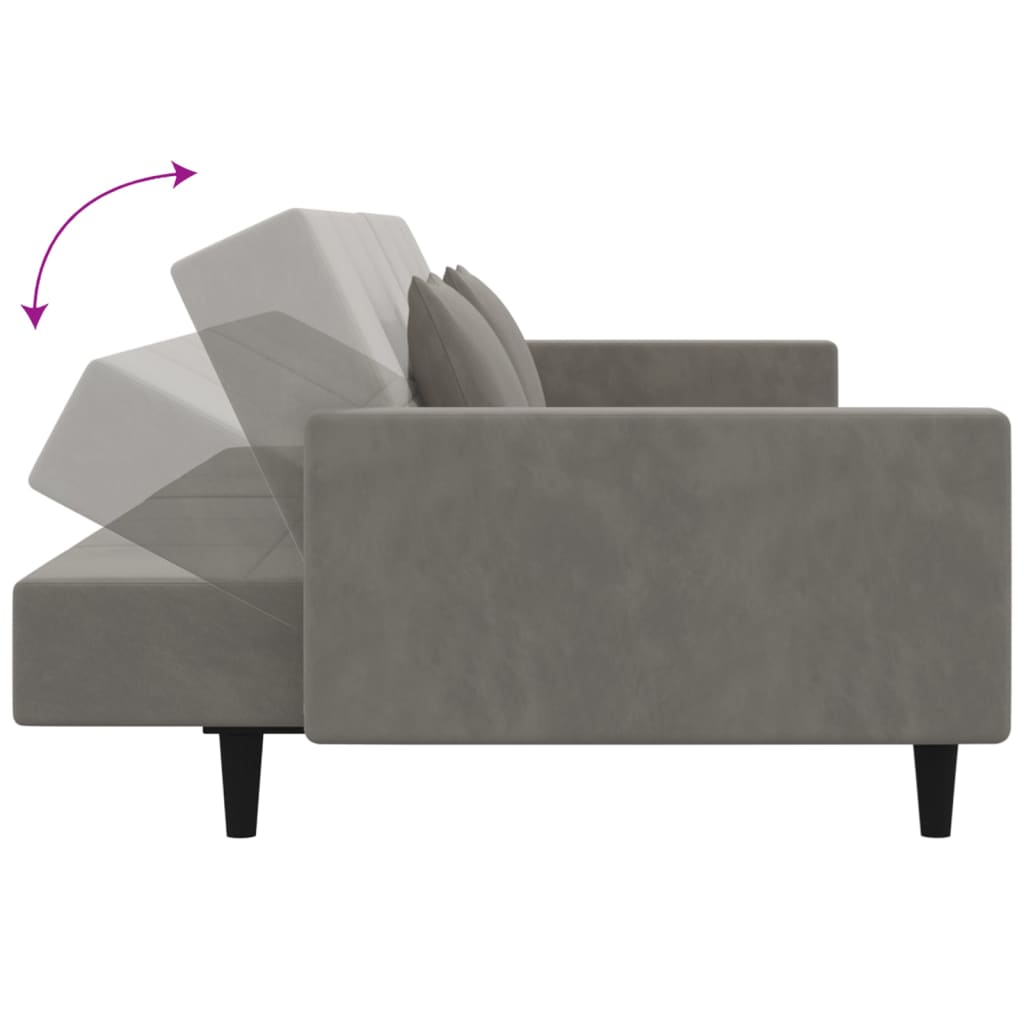 vidaXL Canapea extensibilă cu 2 locuri, 2 perne, gri deschis, catifea vidaXL Canapea extensibilă cu 2 locuri, 2 perne, gri deschis, catifea