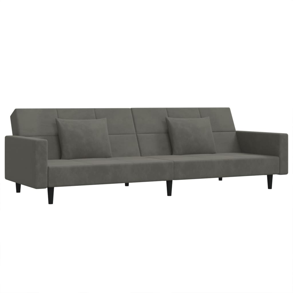 vidaXL Canapea extensibilă cu 2 locuri, 2 perne, gri închis, catifea vidaXL Canapea extensibilă cu 2 locuri, 2 perne, gri închis, catifea