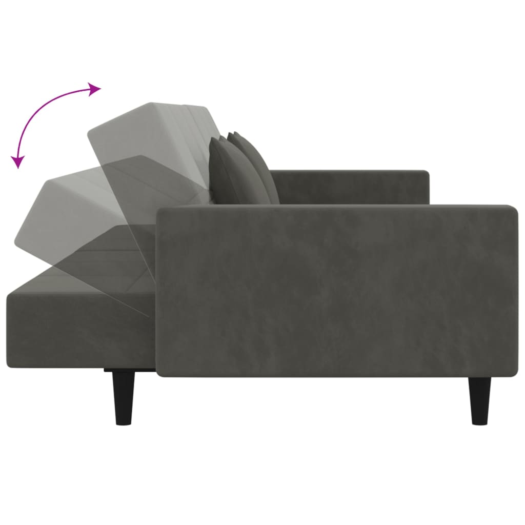 vidaXL Canapea extensibilă cu 2 locuri, 2 perne, gri închis, catifea vidaXL Canapea extensibilă cu 2 locuri, 2 perne, gri închis, catifea