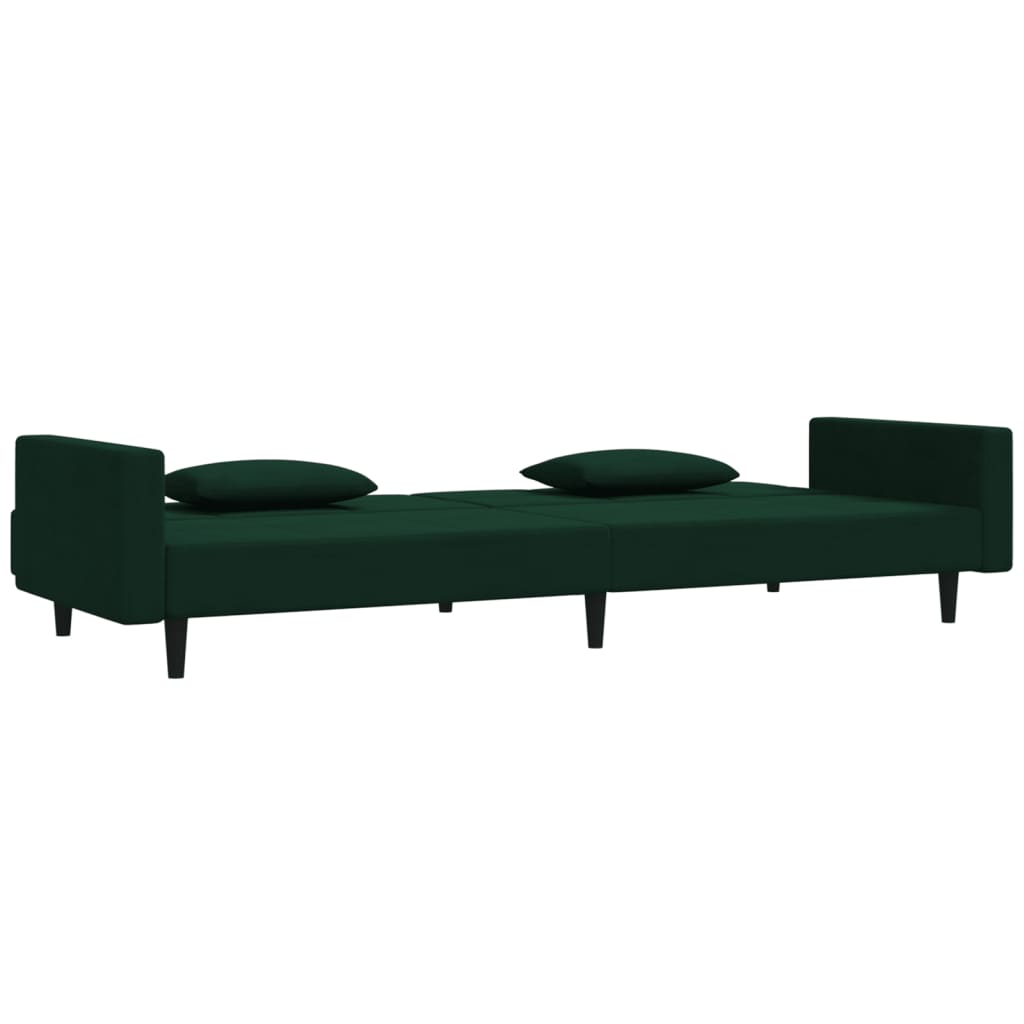 vidaXL Canapea extensibilă cu 2 locuri, 2 perne, verde închis catifea vidaXL Canapea extensibilă cu 2 locuri, 2 perne, verde închis catifea