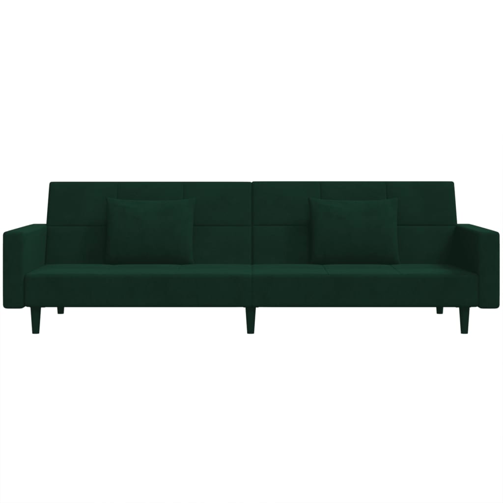 vidaXL Canapea extensibilă cu 2 locuri, 2 perne, verde închis catifea vidaXL Canapea extensibilă cu 2 locuri, 2 perne, verde închis catifea