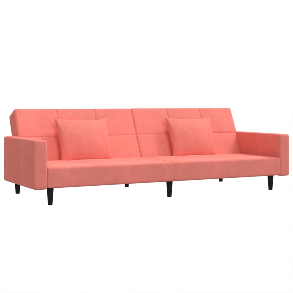 vidaXL Canapea extensibilă cu 2 locuri, 2 perne, roz, catifea vidaXL Canapea extensibilă cu 2 locuri, 2 perne, roz, catifea