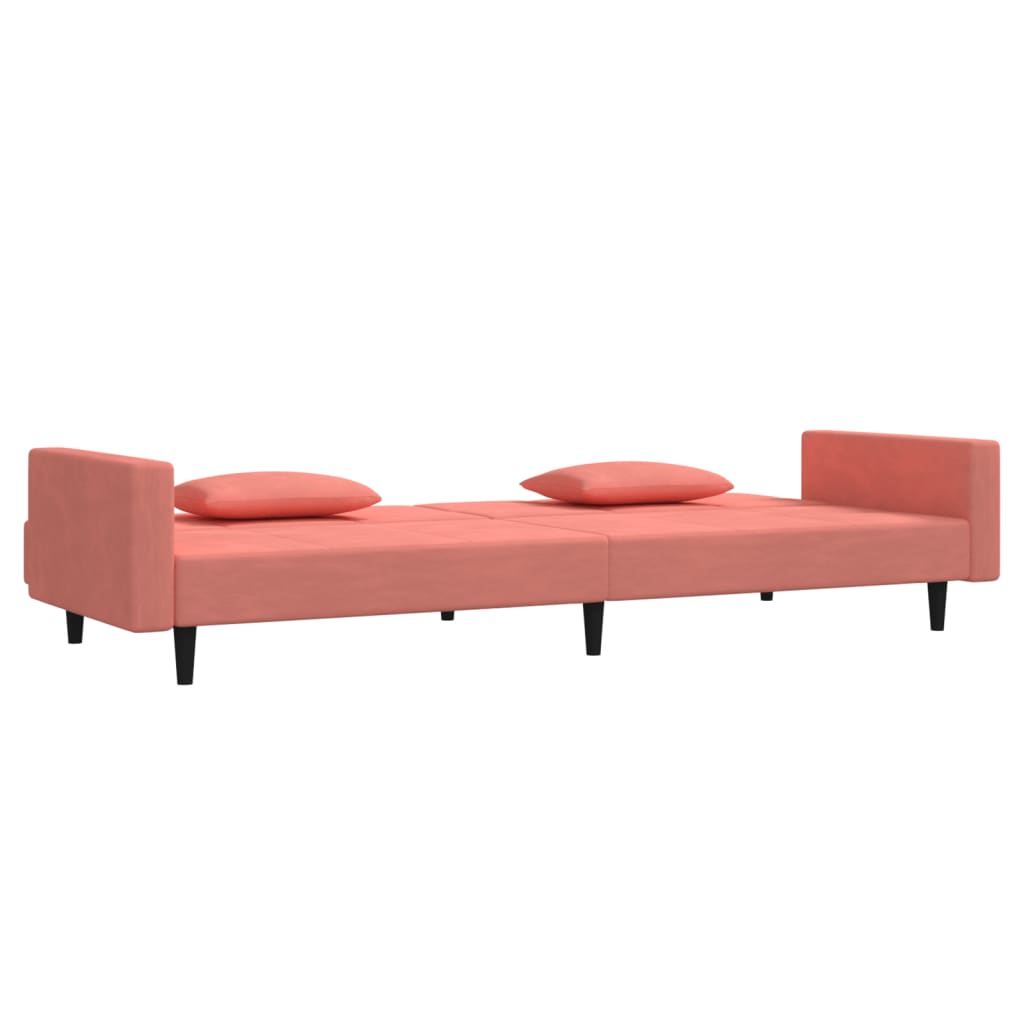 vidaXL Canapea extensibilă cu 2 locuri, 2 perne, roz, catifea vidaXL Canapea extensibilă cu 2 locuri, 2 perne, roz, catifea