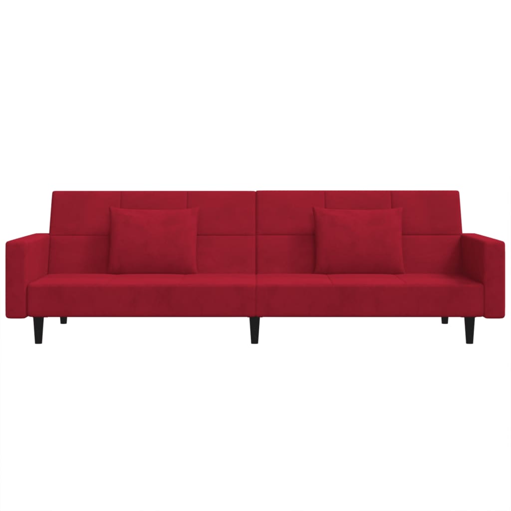 vidaXL Canapea extensibilă cu 2 locuri, 2 perne, roșu vin, catifea vidaXL Canapea extensibilă cu 2 locuri, 2 perne, roșu vin, catifea