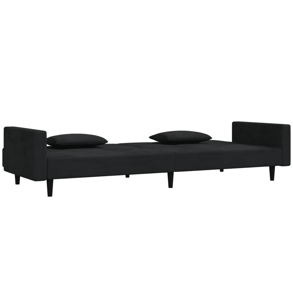 vidaXL Canapea extensibilă cu 2 locuri, 2 perne, negru, catifea vidaXL Canapea extensibilă cu 2 locuri, 2 perne, negru, catifea