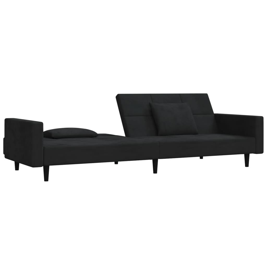 vidaXL Canapea extensibilă cu 2 locuri, 2 perne, negru, catifea vidaXL Canapea extensibilă cu 2 locuri, 2 perne, negru, catifea