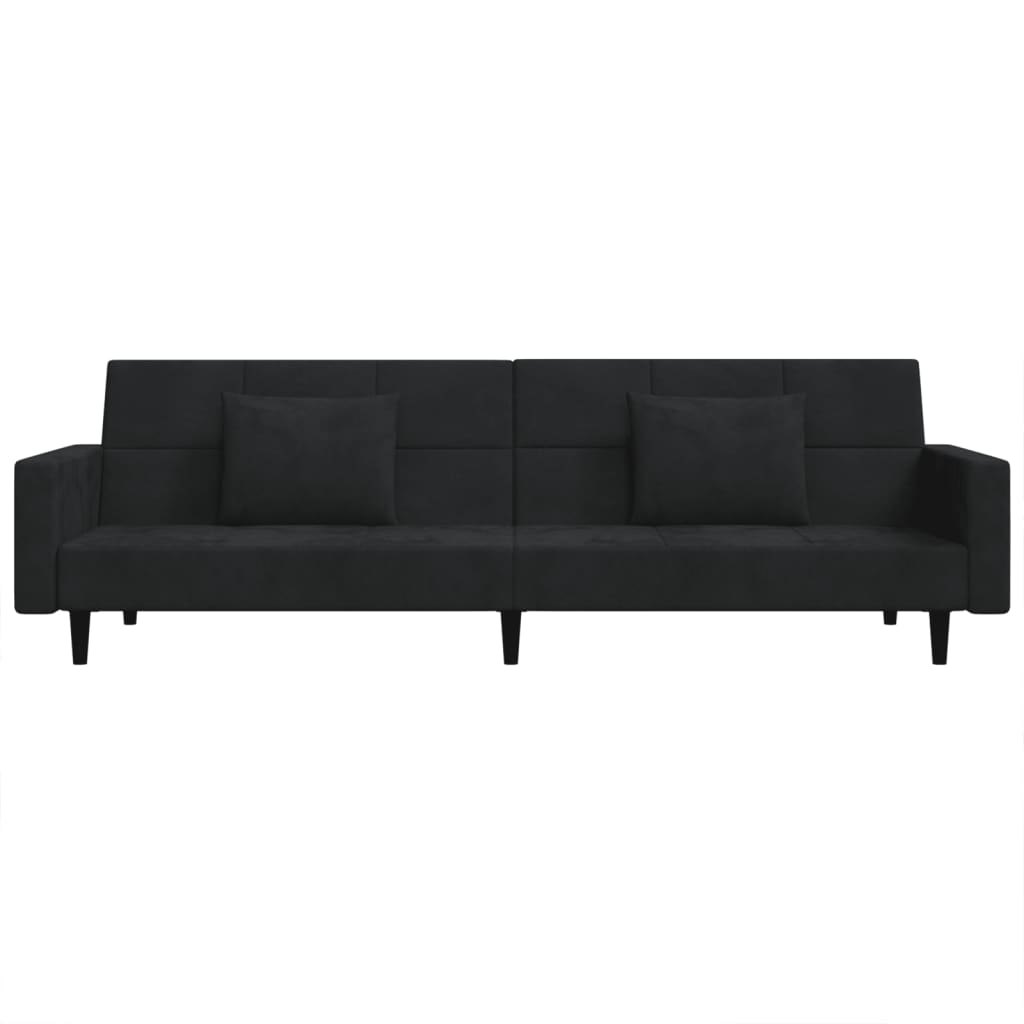 vidaXL Canapea extensibilă cu 2 locuri, 2 perne, negru, catifea vidaXL Canapea extensibilă cu 2 locuri, 2 perne, negru, catifea