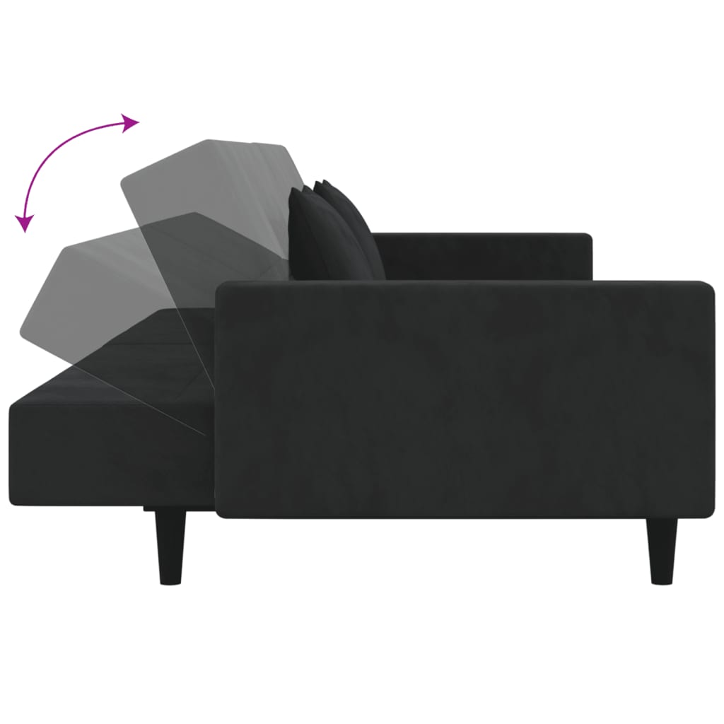 vidaXL Canapea extensibilă cu 2 locuri, 2 perne, negru, catifea vidaXL Canapea extensibilă cu 2 locuri, 2 perne, negru, catifea