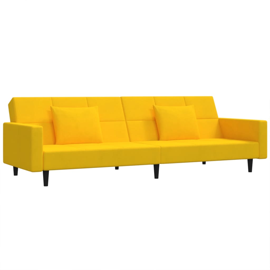 vidaXL Canapea extensibilă cu 2 locuri, 2 perne, galben, catifea vidaXL Canapea extensibilă cu 2 locuri, 2 perne, galben, catifea