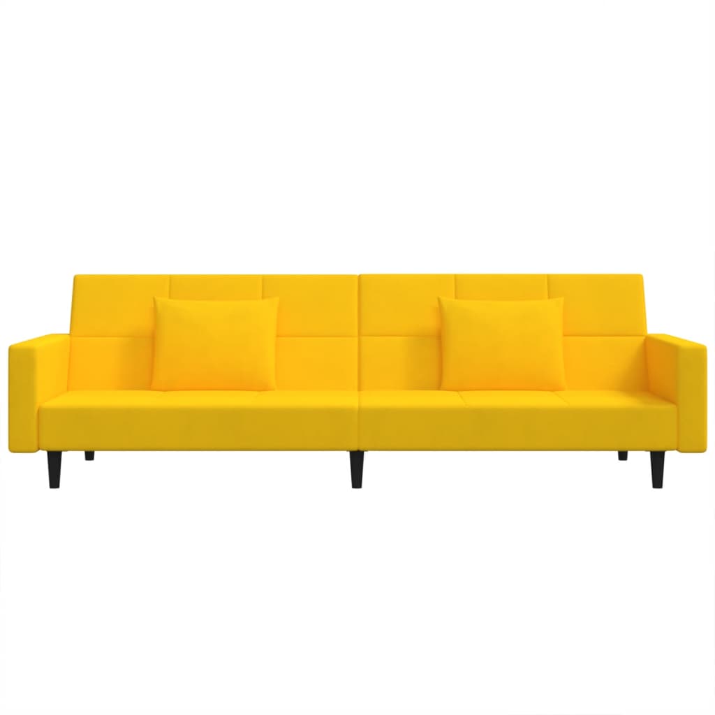 vidaXL Canapea extensibilă cu 2 locuri, 2 perne, galben, catifea vidaXL Canapea extensibilă cu 2 locuri, 2 perne, galben, catifea